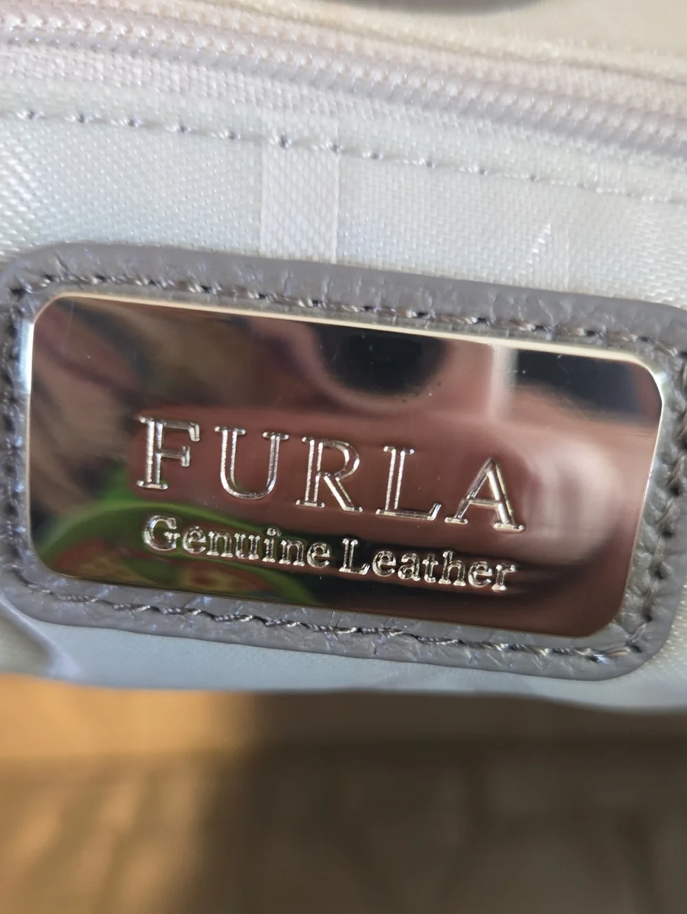 Furla Gray Pebbled Leather Tote with Logo Charm EUC